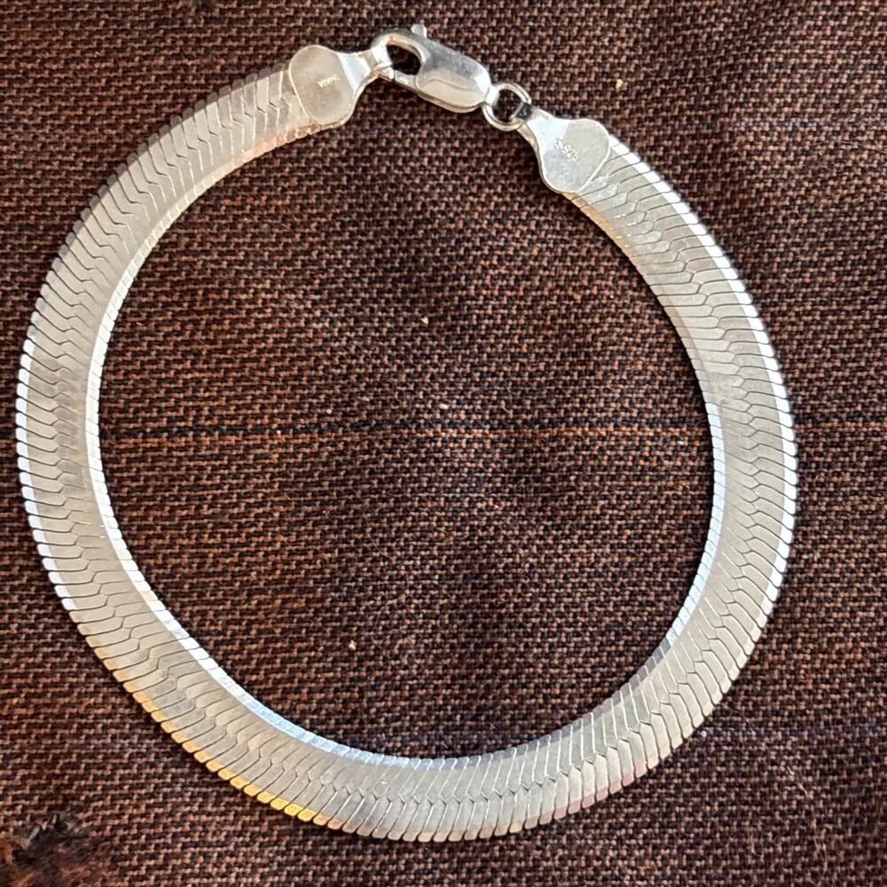 New 925 Sterling Silver Herringbone Flat Snake Chain Bracelet 8.25" 7 mm 11 g